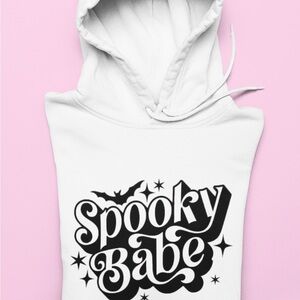Spooky Babe Graphic White Hoodie